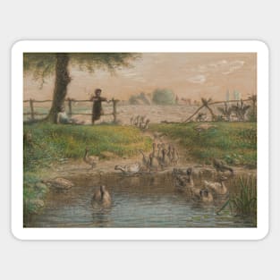 Peasant Children at Goose Pond by Jean-Francois Millet Magnet